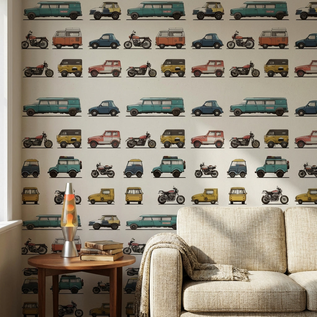 Vintage Wallpaper Vehicles Retro Wall Mural