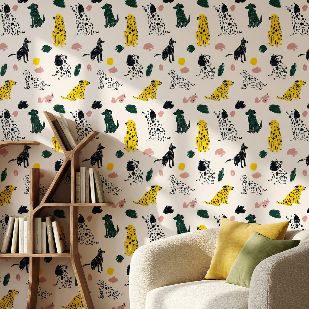 Dogs Wallpaper Abstract Vibrant Decorative Mural
