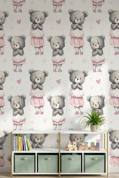Teddy Bear Wallpaper Hearts Cute Decorative Mural