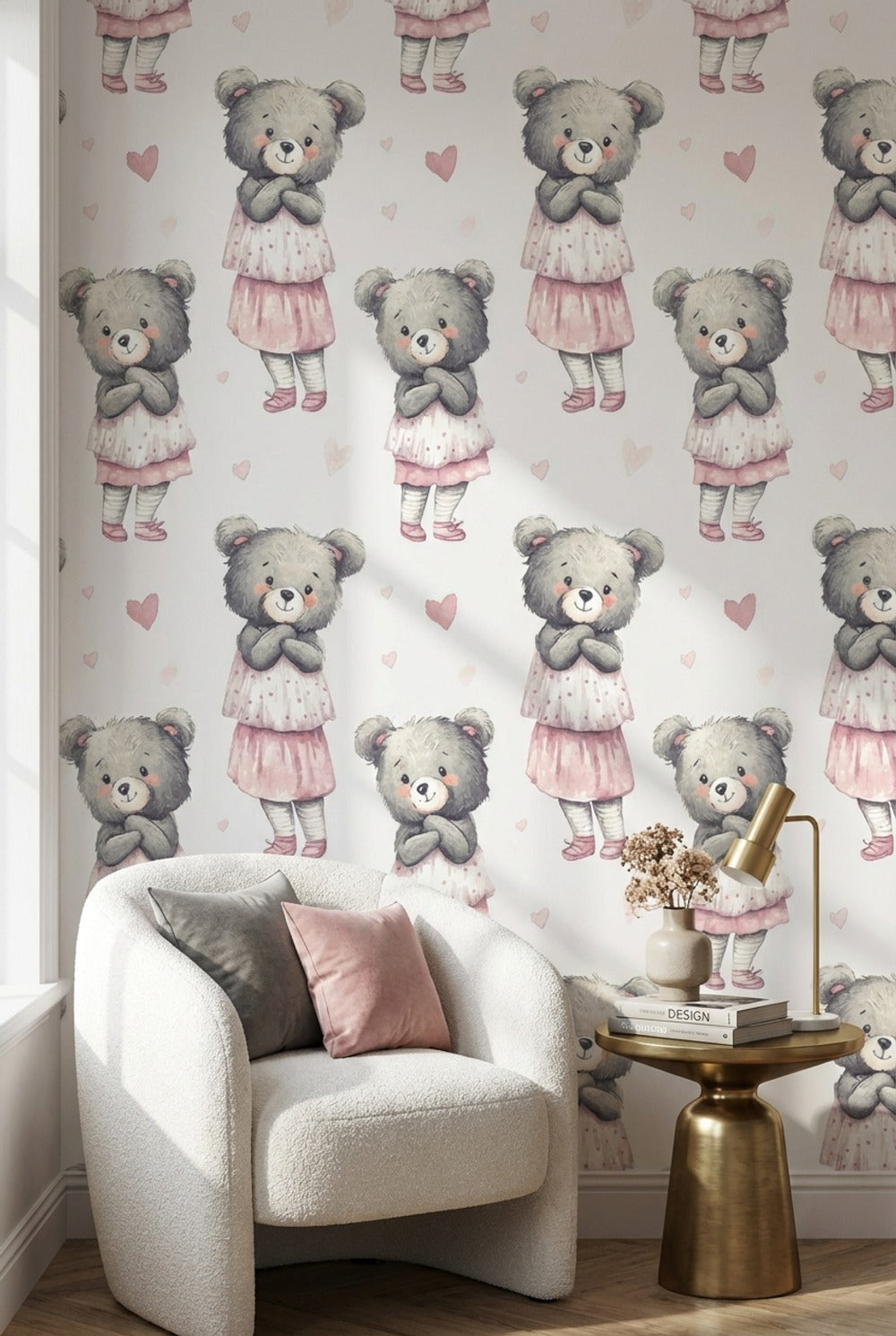 Teddy Bear Wallpaper Hearts Cute Decorative Mural