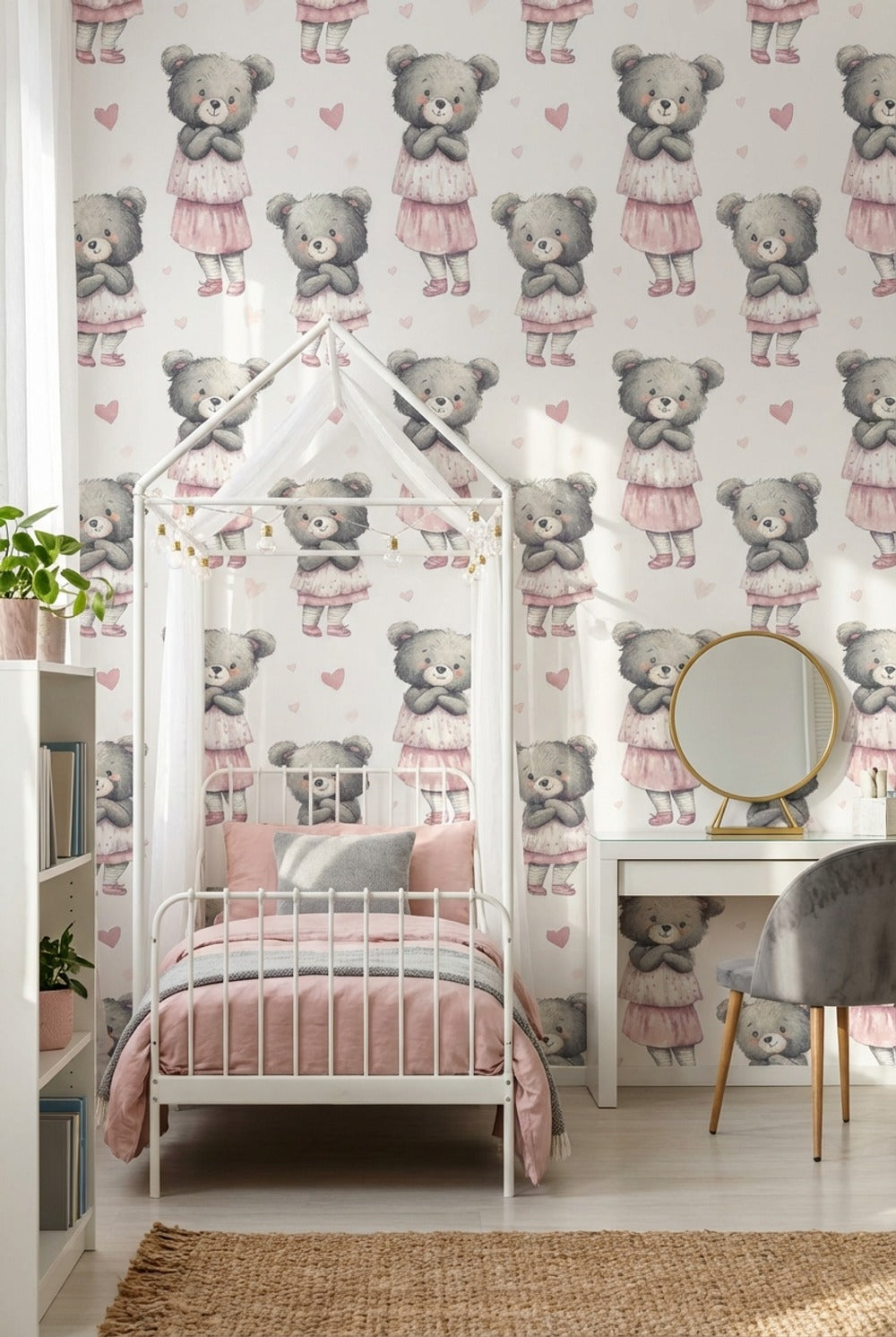Teddy Bear Wallpaper Hearts Cute Decorative Mural
