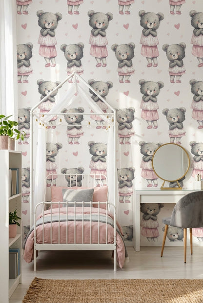 Teddy Bear Wallpaper Hearts Cute Decorative Mural