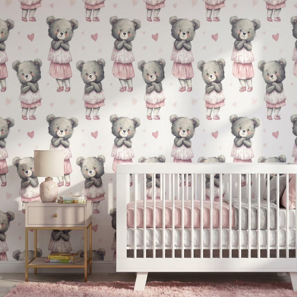 Teddy Bear Wallpaper Hearts Cute Decorative Mural