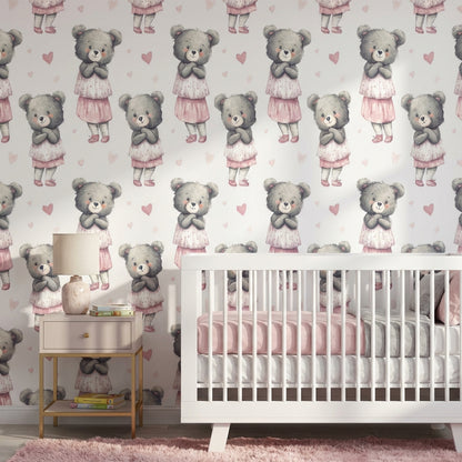 Teddy Bear Wallpaper Hearts Cute Decorative Mural