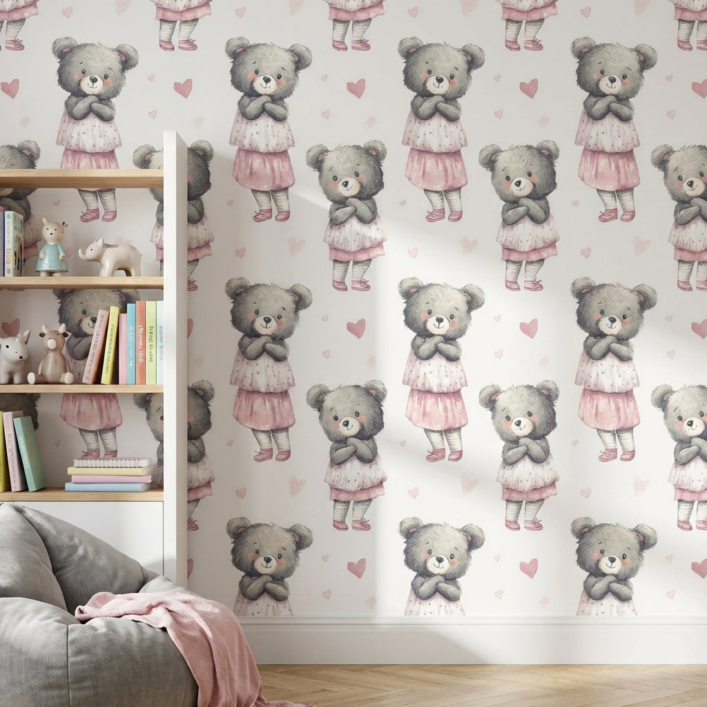 Teddy Bear Wallpaper Hearts Cute Decorative Mural
