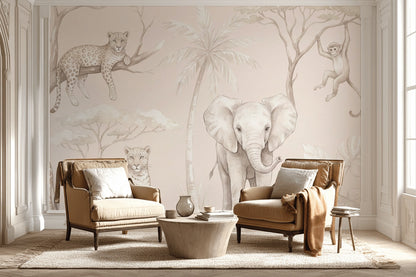 Safari Animals Wallpaper Jungle Beige Wall Mural