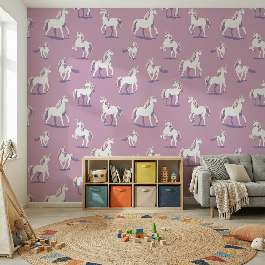 Purple Background Wallpaper Whimsical Removable Unicorn Wall Mural