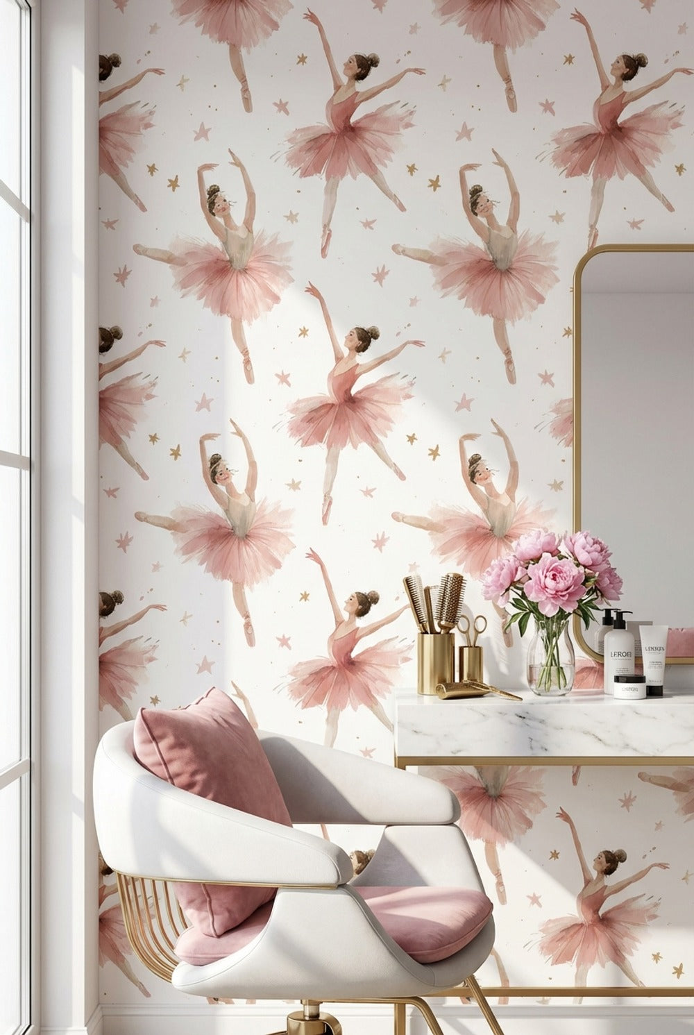 White Background Wallpaper Pink Dancer Wall Mural
