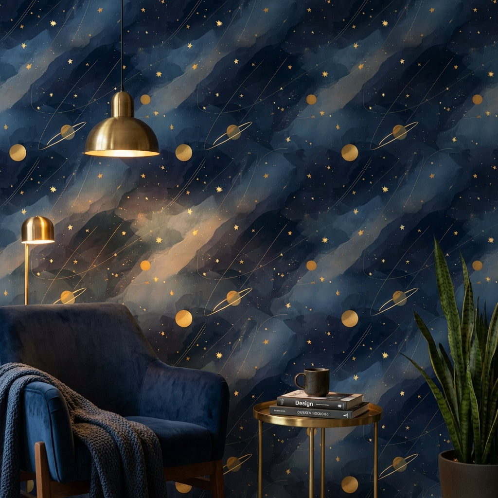 Cosmic Wallpaper Stars Planets Decorative Mural