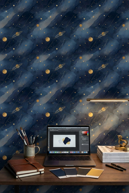 Cosmic Wallpaper Stars Planets Decorative Mural
