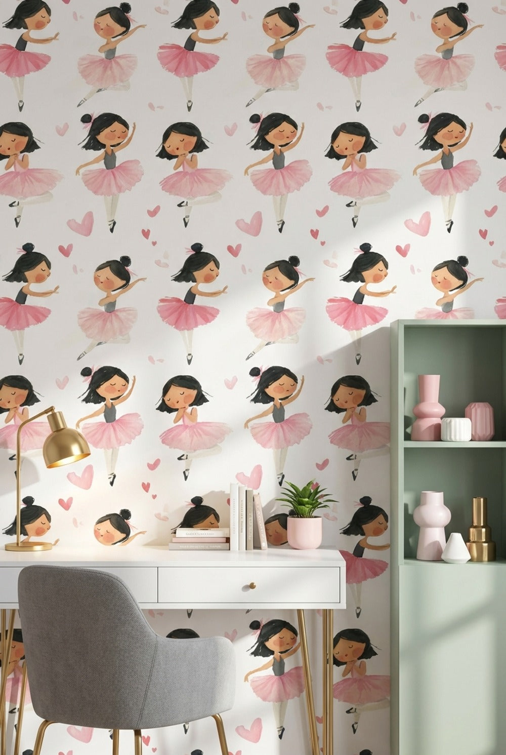 White Background Wallpaper Ballerina Heart Removable Wall Decor