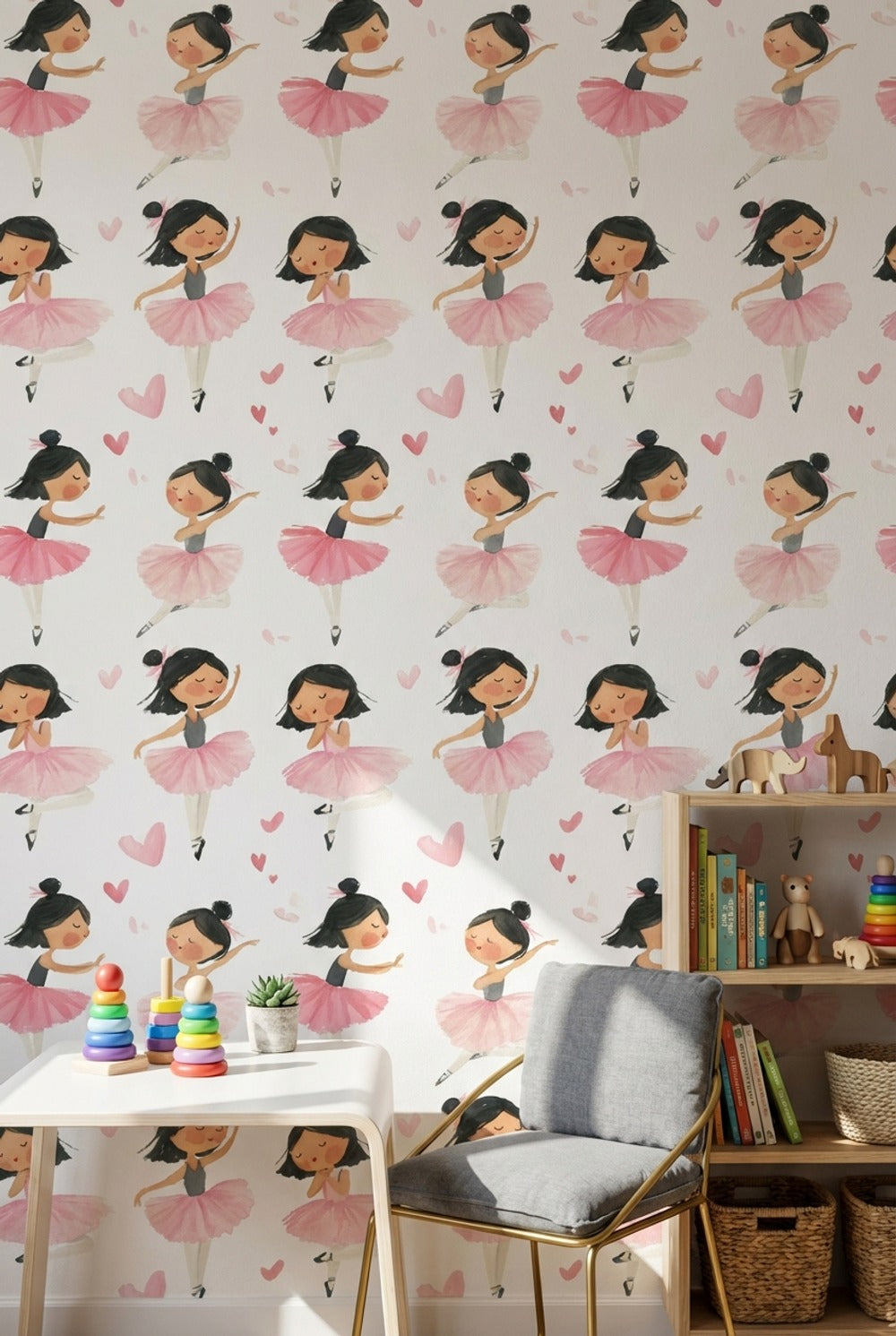 White Background Wallpaper Ballerina Heart Removable Wall Decor