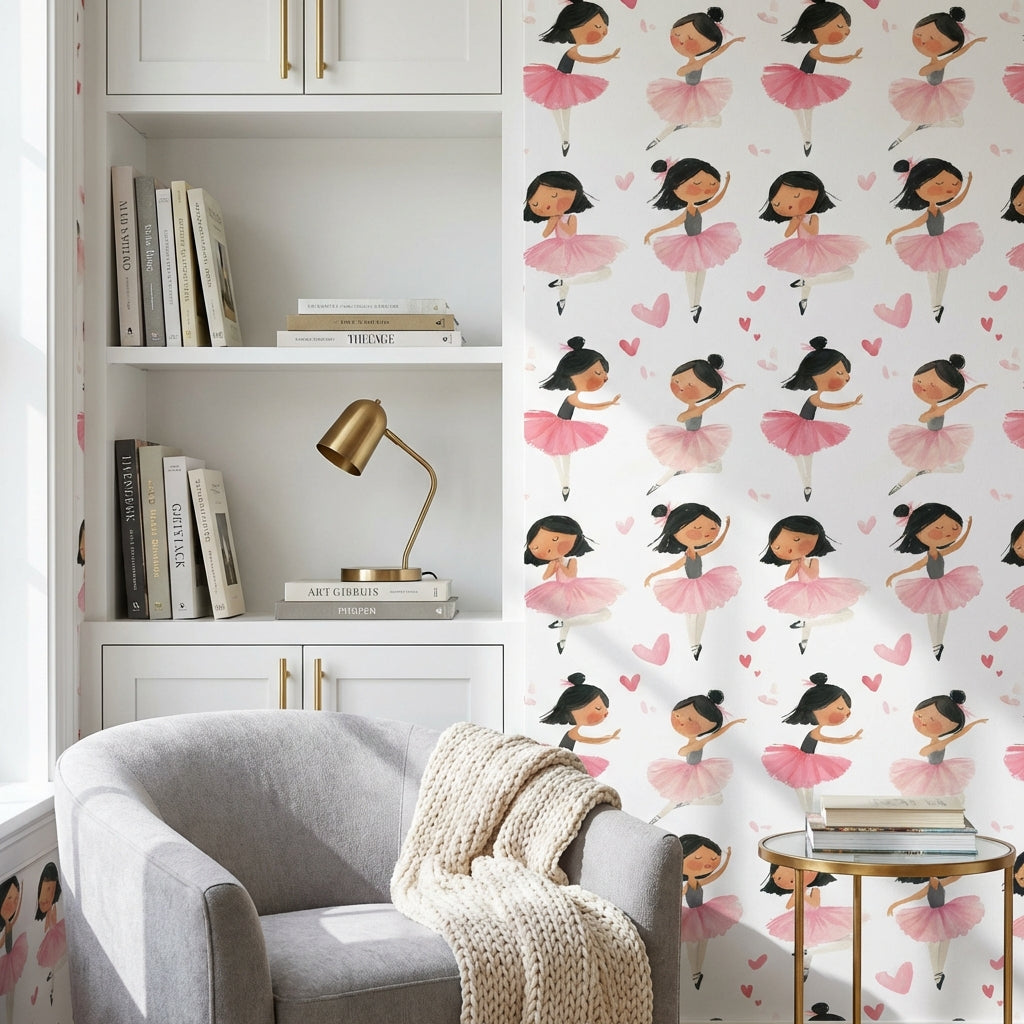 White Background Wallpaper Ballerina Heart Removable Wall Decor