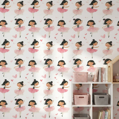 White Background Wallpaper Ballerina Heart Removable Wall Decor
