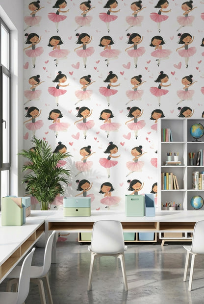 White Background Wallpaper Ballerina Heart Removable Wall Decor