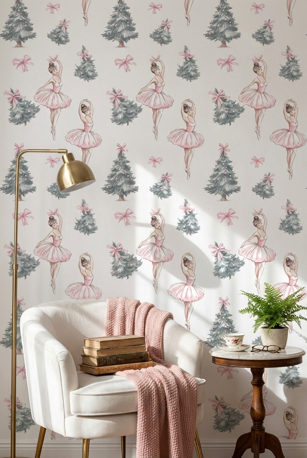 White Background Wallpaper Ballerina Romantic Wall Mural