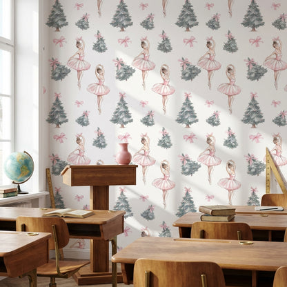 White Background Wallpaper Ballerina Romantic Wall Mural