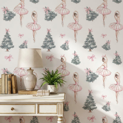 White Background Wallpaper Ballerina Romantic Wall Mural