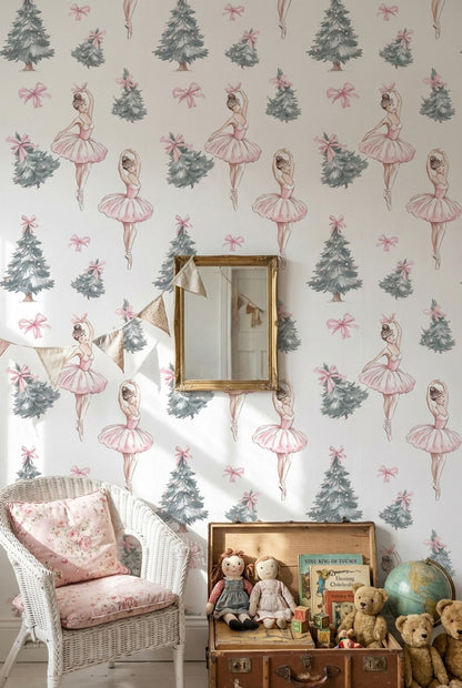 White Background Wallpaper Ballerina Romantic Wall Mural