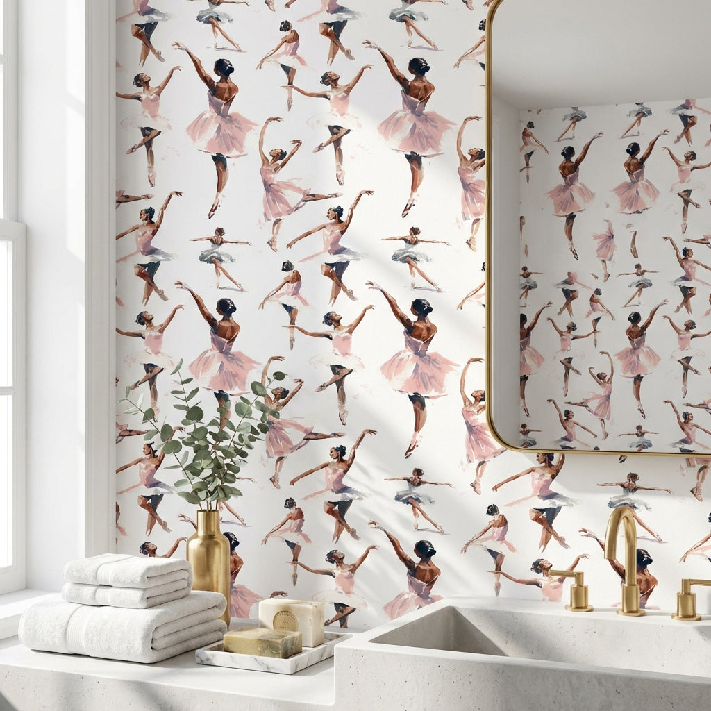 Ballet Dancers Wallpaper Abstract Pink Decorative Mural