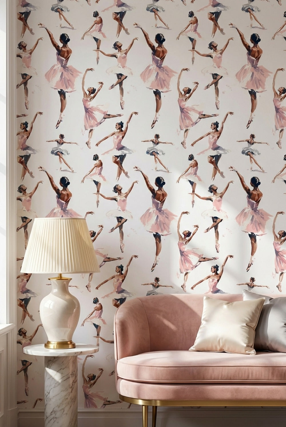 Ballet Dancers Wallpaper Abstract Pink Decorative Mural