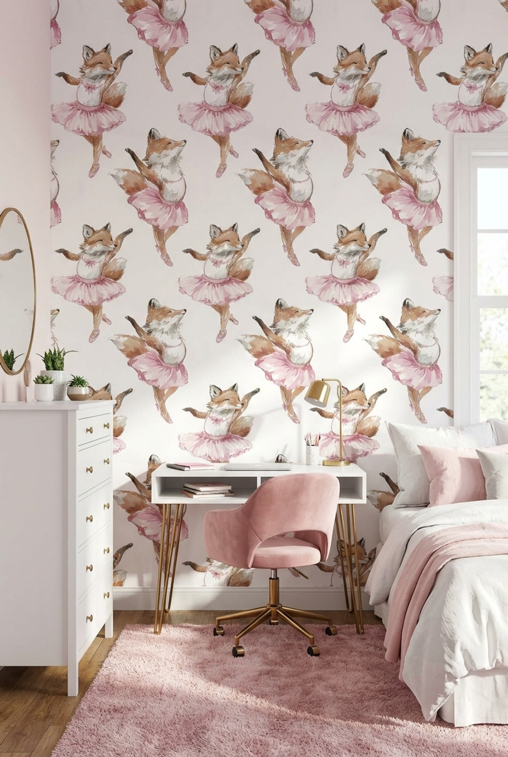 Fox Wallpaper Ballerina Removable Whimsical Wall Mural