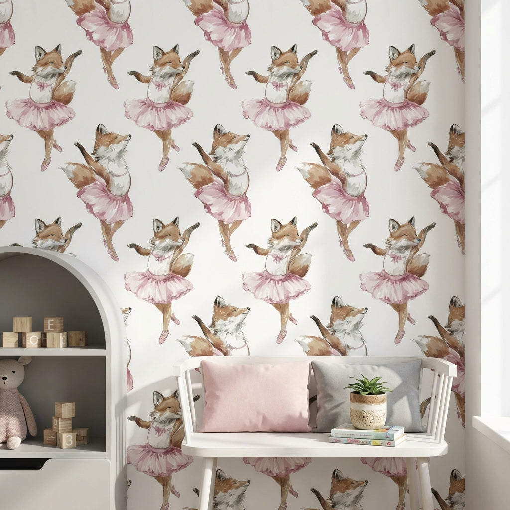 Fox Wallpaper Ballerina Removable Whimsical Wall Mural