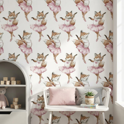 Fox Wallpaper Ballerina Removable Whimsical Wall Mural