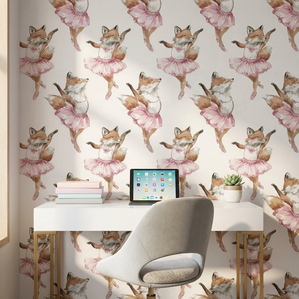 Fox Wallpaper Ballerina Removable Whimsical Wall Mural