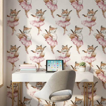 Fox Wallpaper Ballerina Removable Whimsical Wall Mural