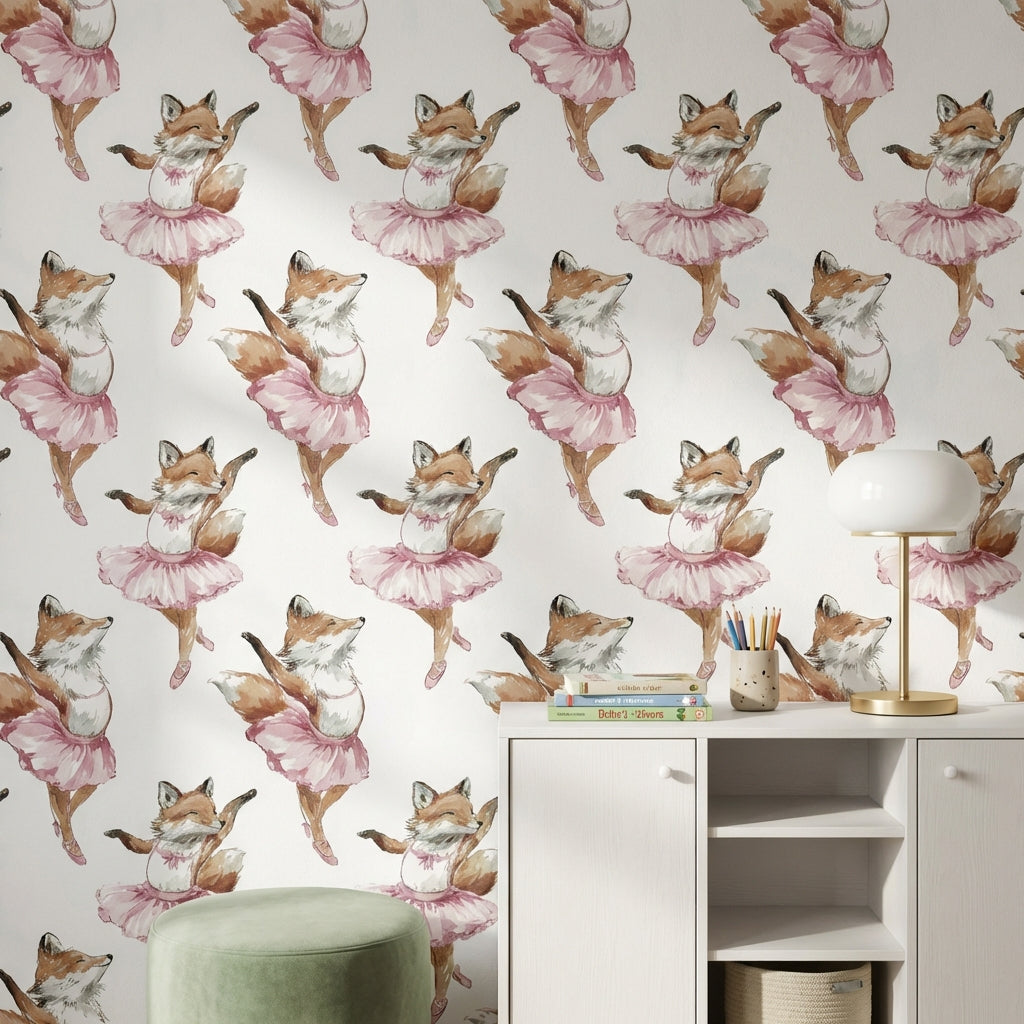 Fox Wallpaper Ballerina Removable Whimsical Wall Mural