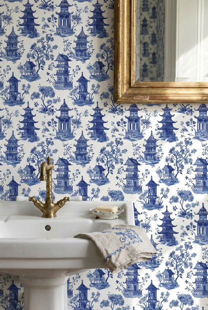 White Background Wallpaper Blue Chinoiserie Decorative Mural