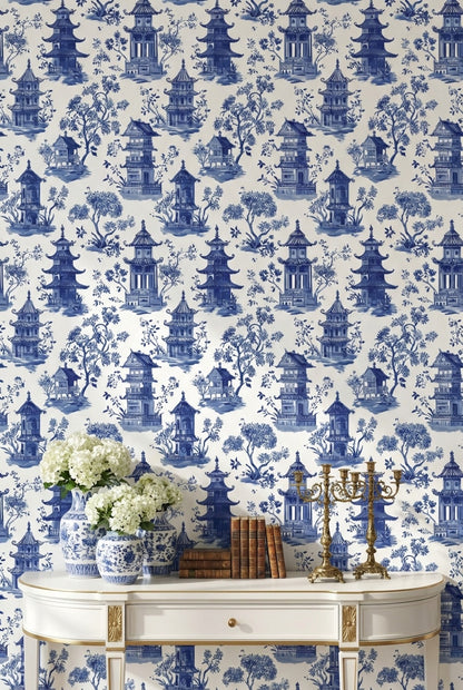 White Background Wallpaper Blue Chinoiserie Decorative Mural