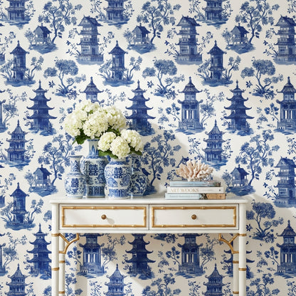 White Background Wallpaper Blue Chinoiserie Decorative Mural