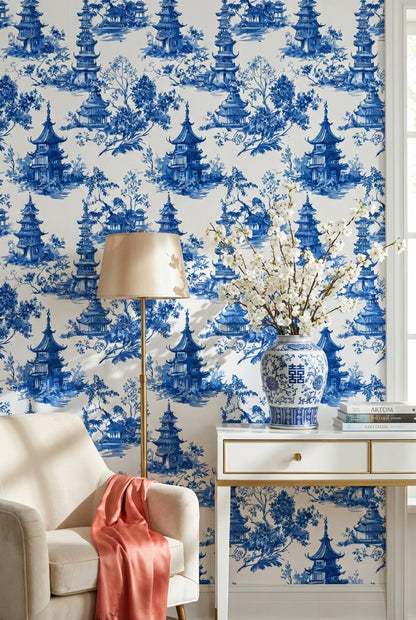 White Background Wallpaper Pagoda Classic Wall Decor