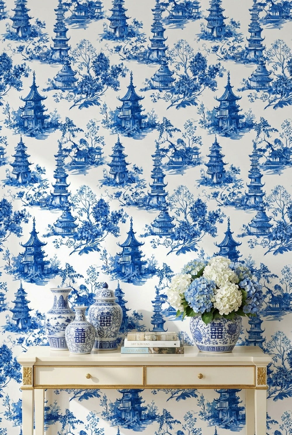 White Background Wallpaper Pagoda Classic Wall Decor