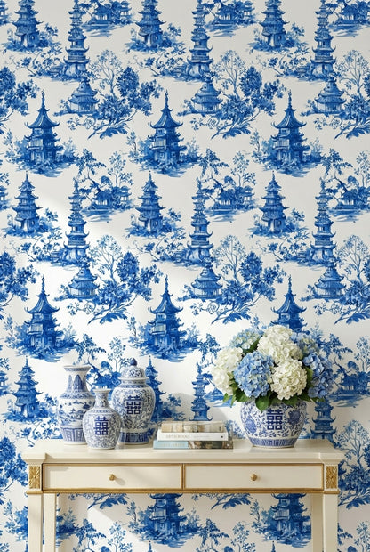 White Background Wallpaper Pagoda Classic Wall Decor