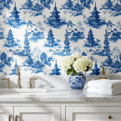 White Background Wallpaper Pagoda Classic Wall Decor