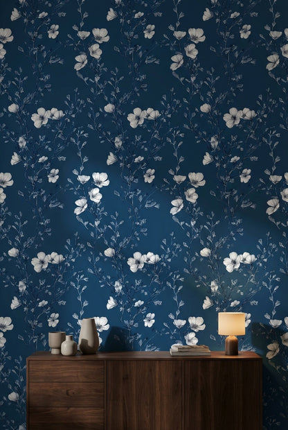 Floral Wallpaper Dark Elegant Removable Wall Decor