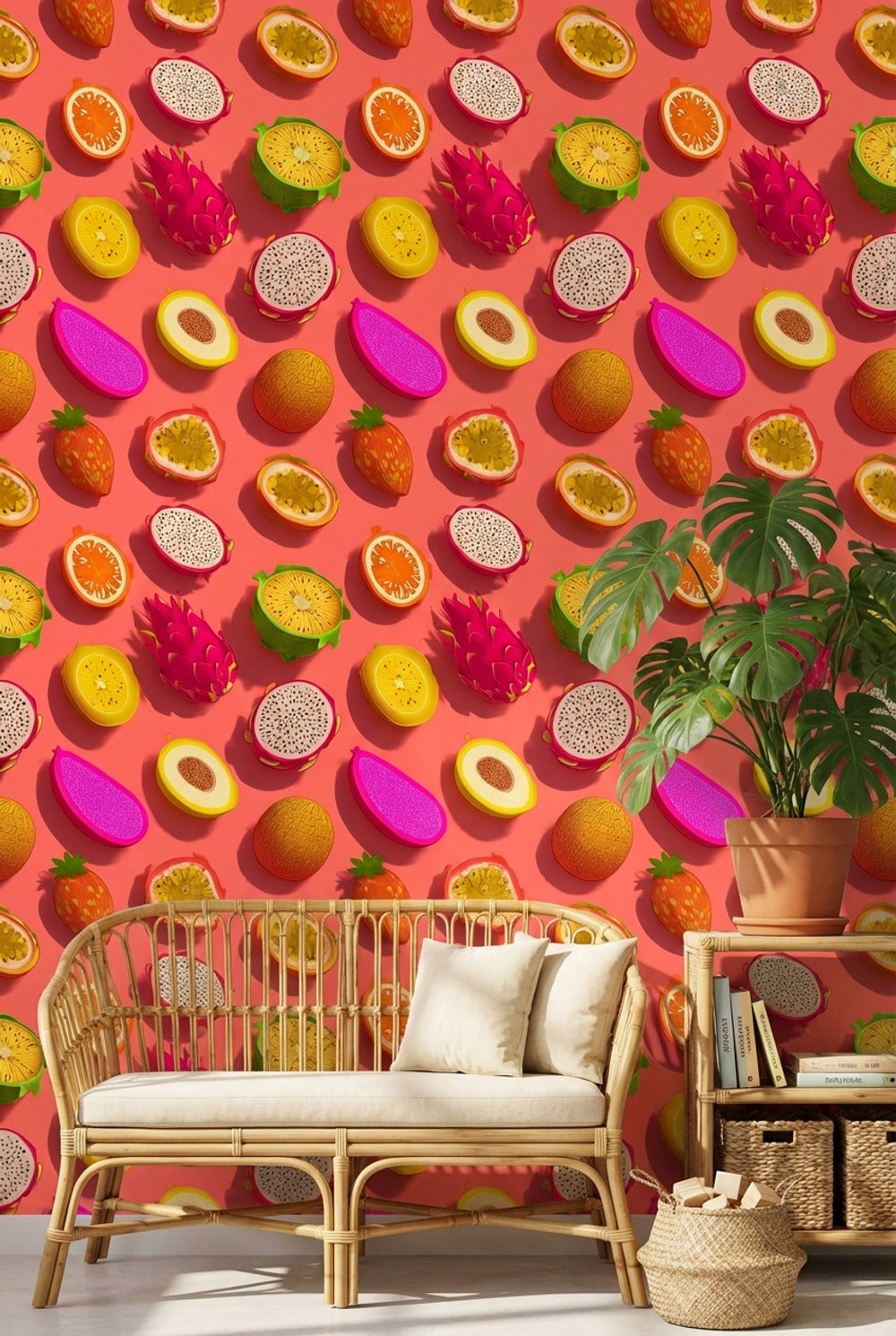 Tropical Fruits Wallpaper Vibrant Removable Abstract Wall Mural