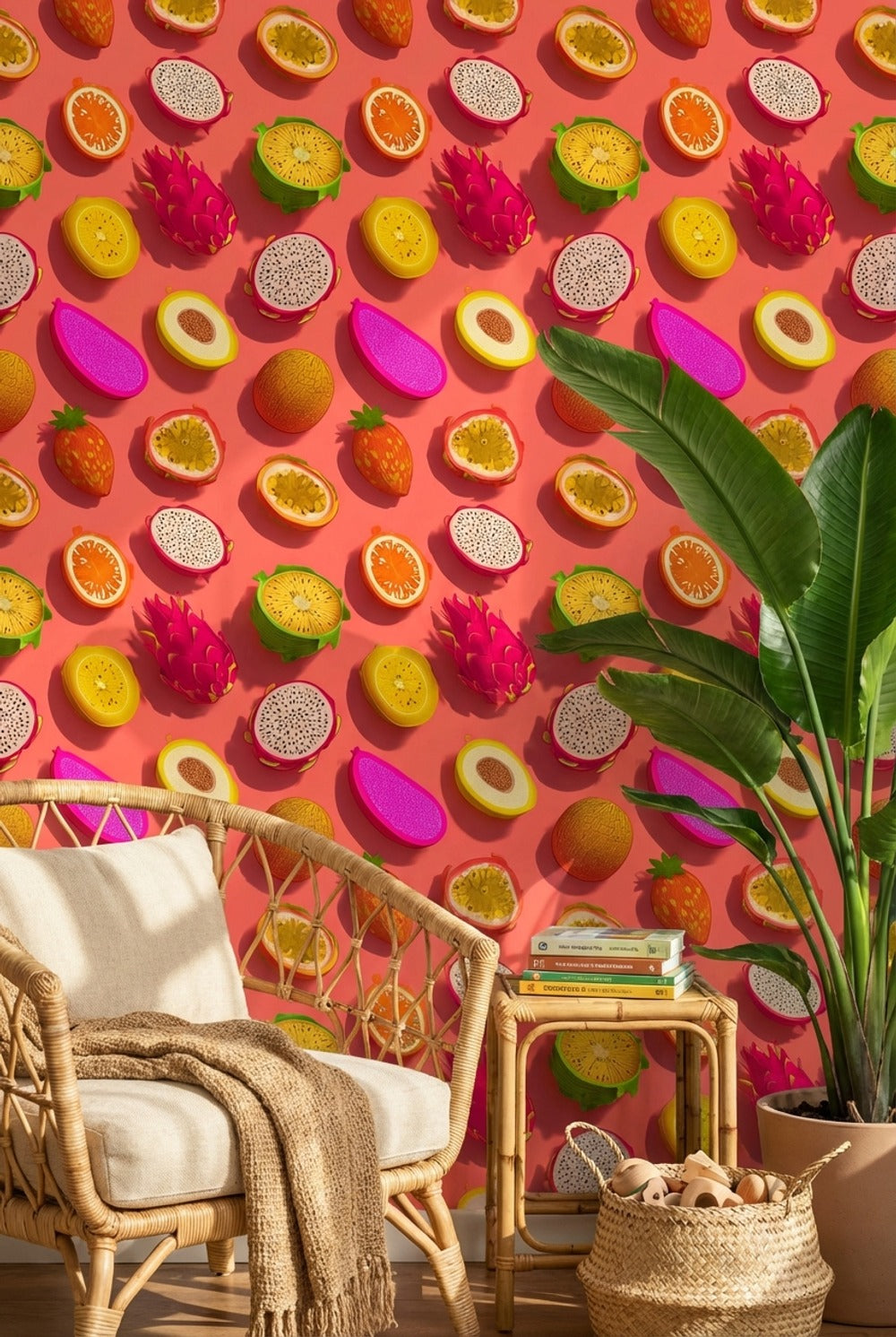 Tropical Fruits Wallpaper Vibrant Removable Abstract Wall Mural