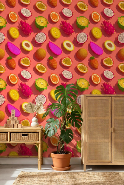 Tropical Fruits Wallpaper Vibrant Removable Abstract Wall Mural