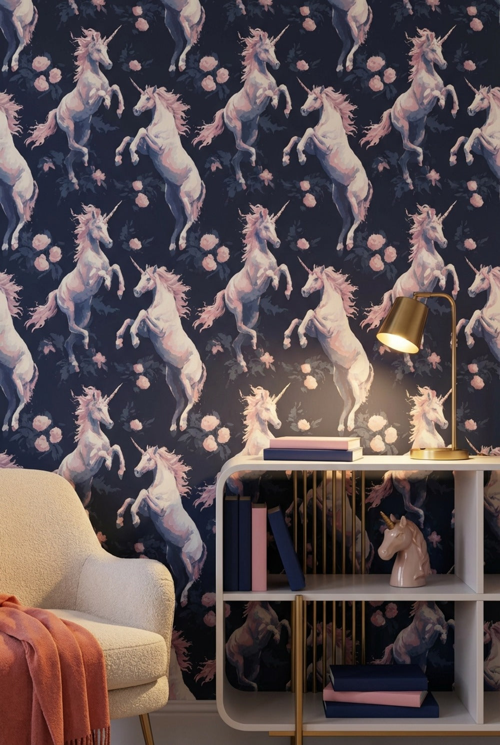 Whimsical Unicorn Wallpaper Floral Removable Fantasy Wall Mural