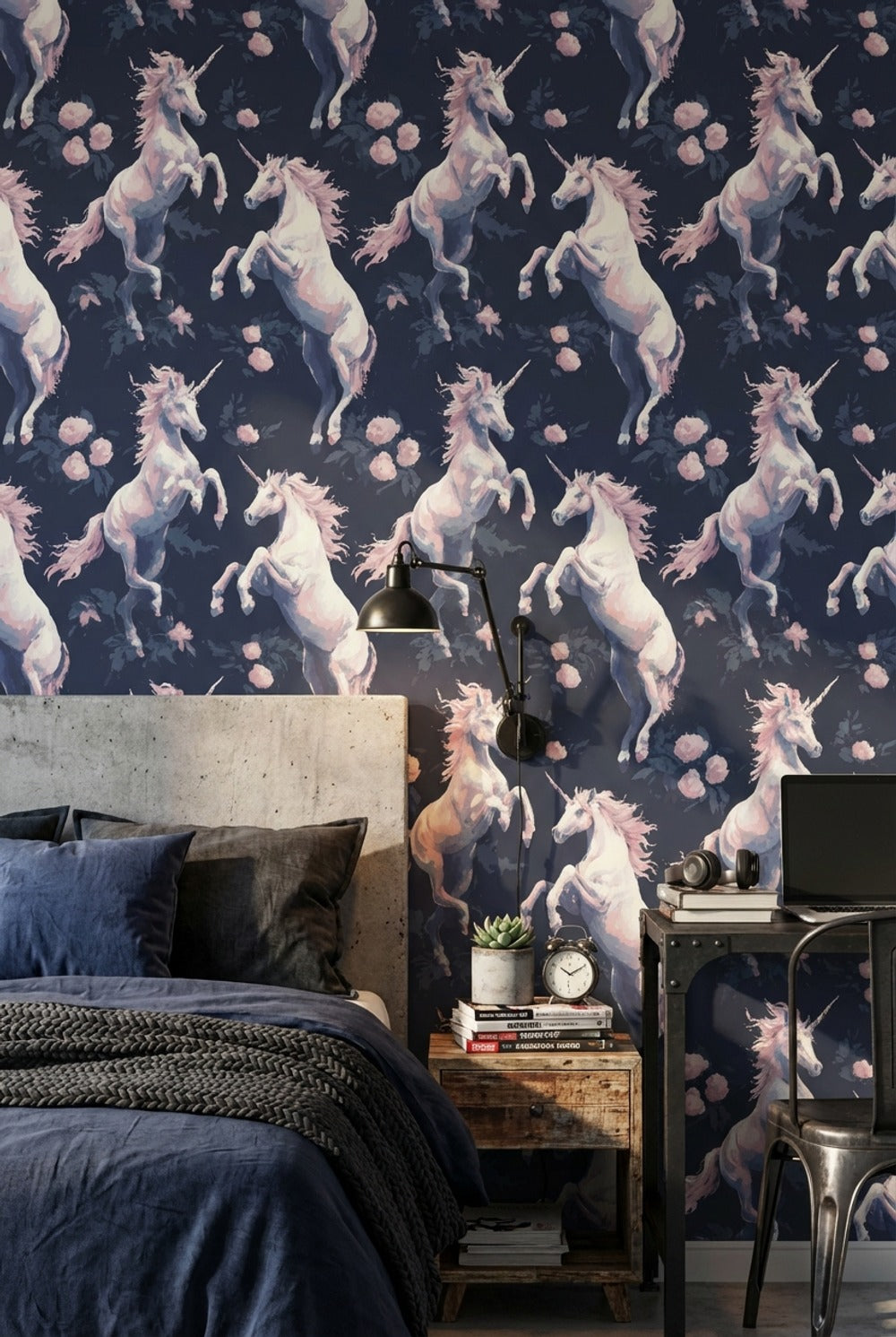 Whimsical Unicorn Wallpaper Floral Removable Fantasy Wall Mural