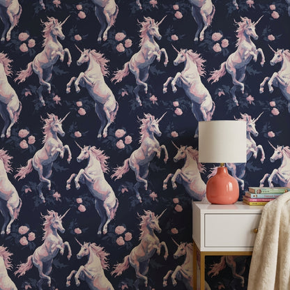 Whimsical Unicorn Wallpaper Floral Removable Fantasy Wall Mural