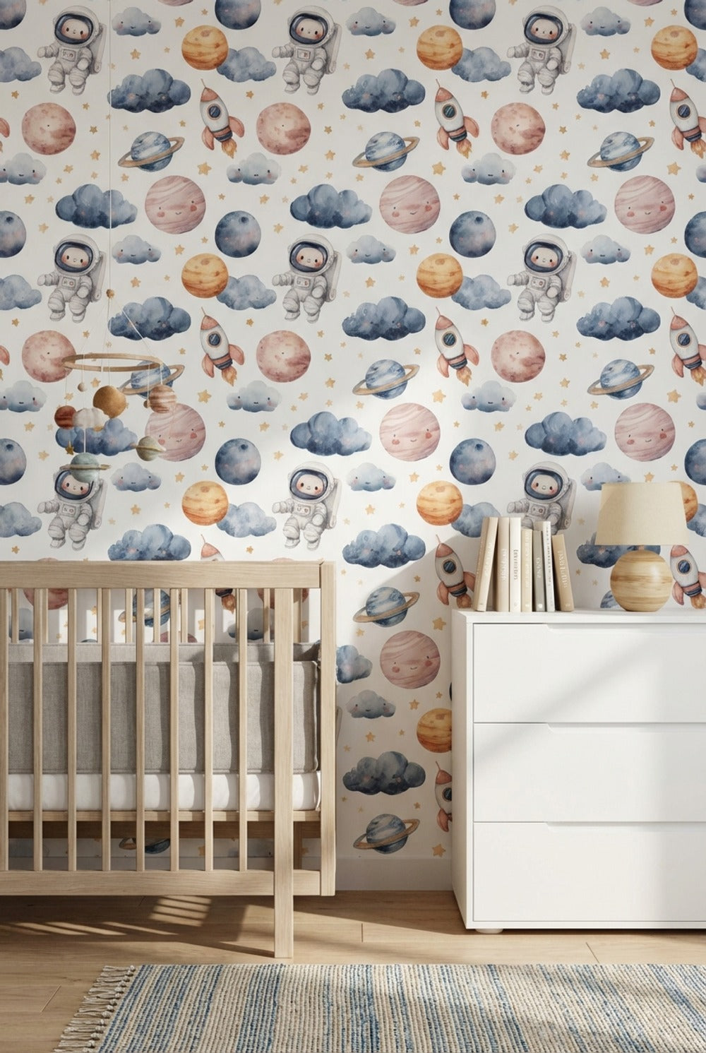 Astronaut Wallpaper Planets Whimsical Mural