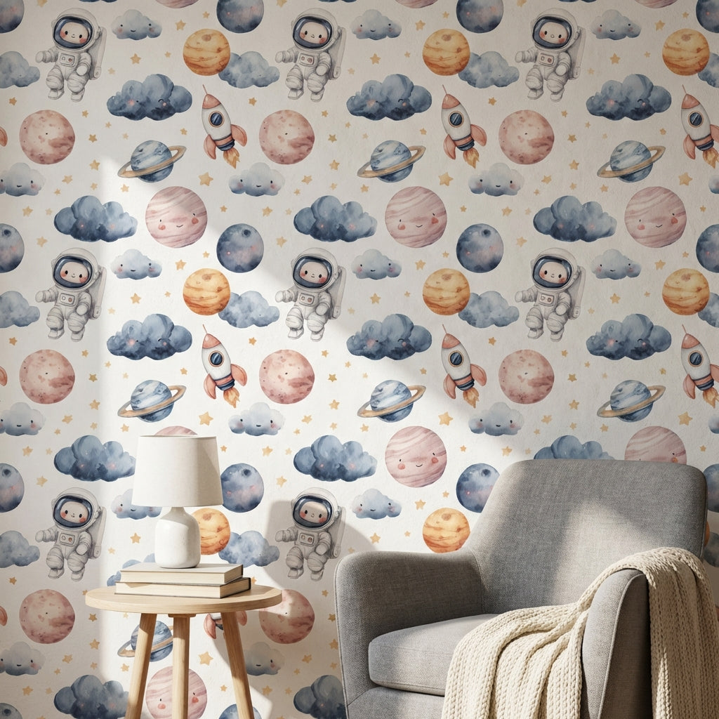 Astronaut Wallpaper Planets Whimsical Mural