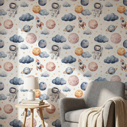 Astronaut Wallpaper Planets Whimsical Mural