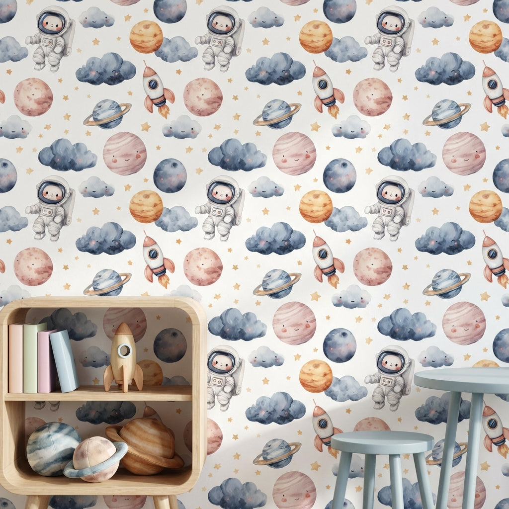Astronaut Wallpaper Planets Whimsical Mural