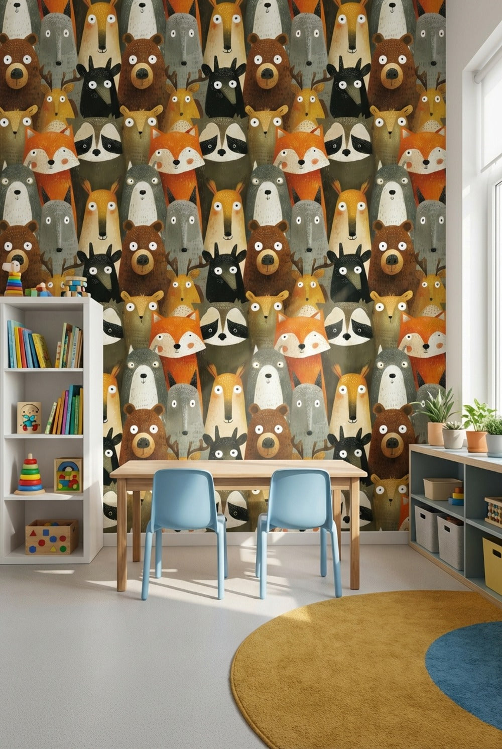 Whimsical Animals Wallpaper Modern Cartoon Wall Decor